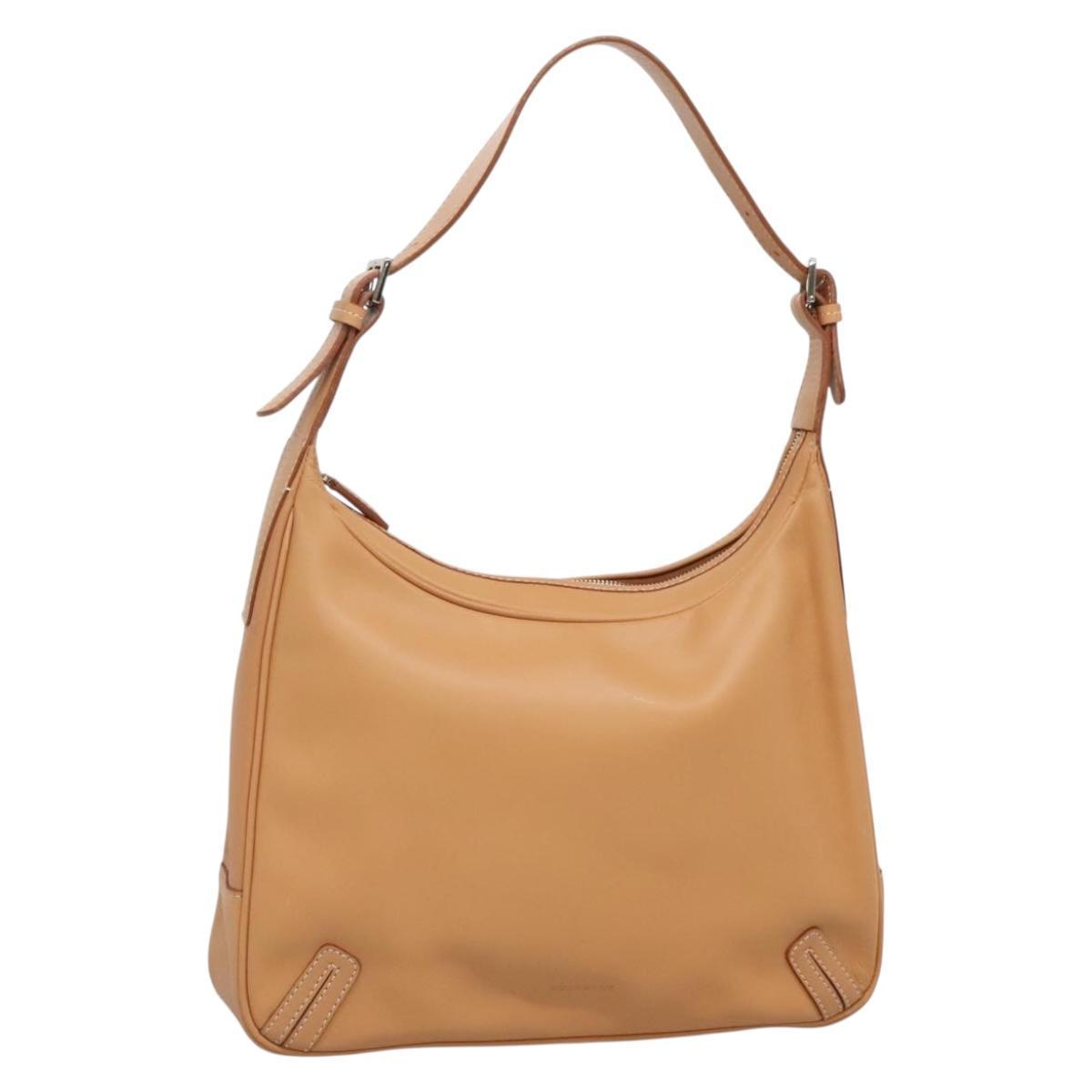 Burberry Shoulder Bag Leather Beige Silver Auth Ep9425